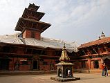 Kathmandu Patan Durbar Square Mul Chowk 04 Small Bidiya Temple In Middle With Taleju Bhawani Temple Flanked by River Goddesses Jamuna And Ganga 